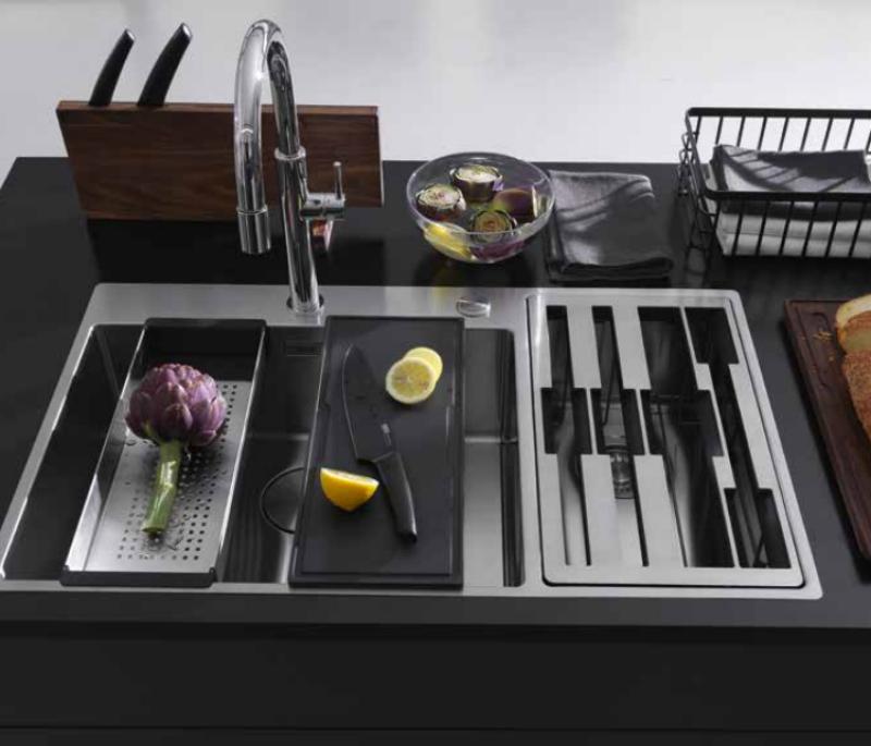 Franke Box Center BWX220-54-27 rvs spoelbak rechts met snijplank messenset en draadkorf 86x51cm 127.0587.644