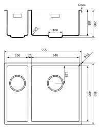 Lorreine 1534BQ-FU zwarte Quartz 1,5 anderhalve spoelbak 1534cm onderbouw vlakbouw zwart met zwarte korfplug 1208954005