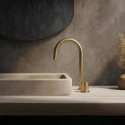 Waterevolution Flow 2-gats wastafelkraan geborsteld messing met hoge U 200mm uitloop T1122ULE