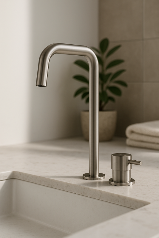 Waterevolution Flow 2-gats wastafelkraan hoge uitloop 222 RVS T122HIE