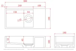 Solid-S Fontein solid surface mat zwart B36xD18xH10 cm met cover model rechts zonder kraangat 1208954164
