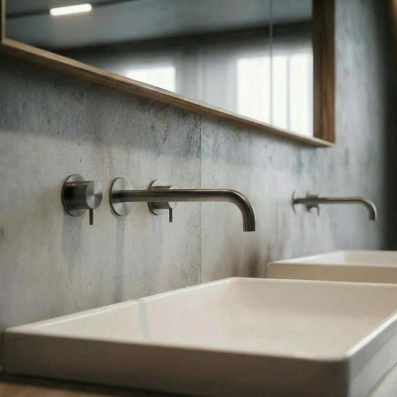 Waterevolution Flow 3-gats Inbouw Wastafelkraan PVD Gun metal met uitloop 21 cm T1163FGME-21