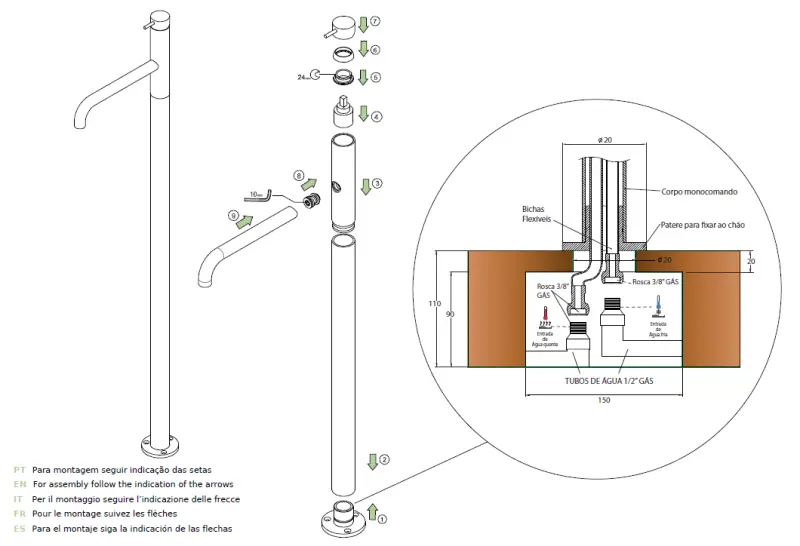 Waterevolution Flow vrijstaande wastafelkraan PVD Gun Metal T113GME