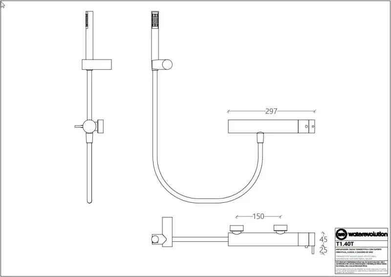 Waterevolution Flow douchethermostaat met douchegarnituur PVD geborsteld Koper T140TCPE