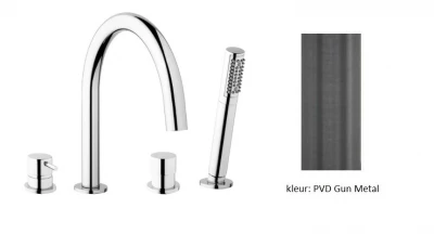 Waterevolution Flow 4-gats Badkraan voor Badrandmontage volledig PVD Gun Metal T138GME