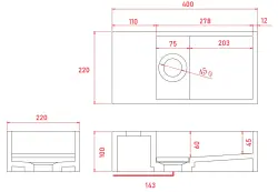 Solid-S Marble solid surface fontein B40xD22xH10cm marmer mat zwart links zonder kraangat 1208954632