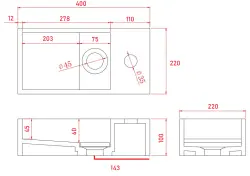 Solid-S Marble solid surface fontein B40xD22xH10cm marmer mat zwart rechts met kraangat 1208954634
