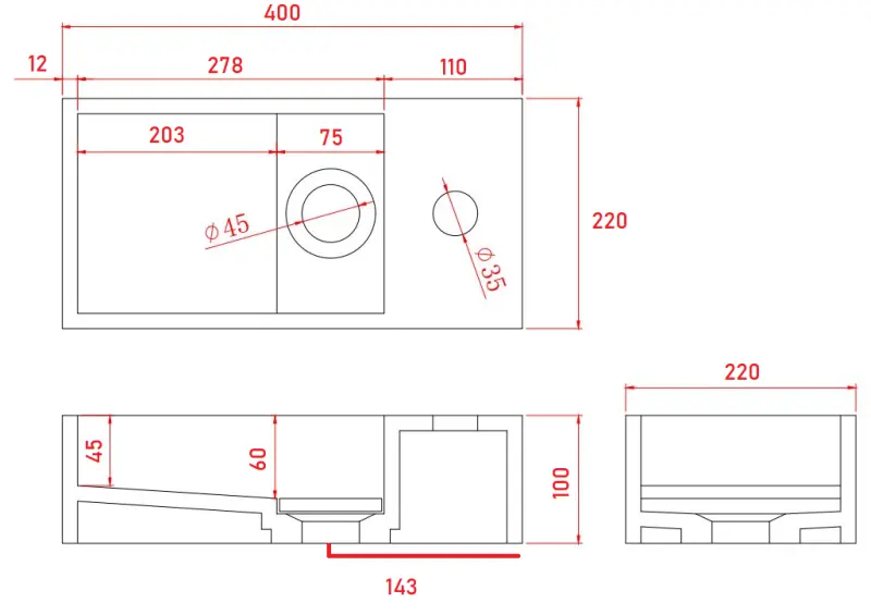 Solid-S Marble solid surface fontein B40xD22xH10cm marmer mat zwart rechts met kraangat 1208954634
