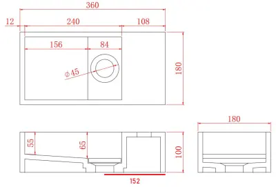 Solid-S Marble solid surface fontein B36xD18xH10cm marmer mat zwart  rechts zonder kraangat 1208954639