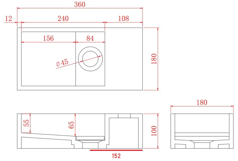 Solid-S Marble solid surface fontein B36xD18xH10cm marmer mat zwart  rechts zonder kraangat 1208954639