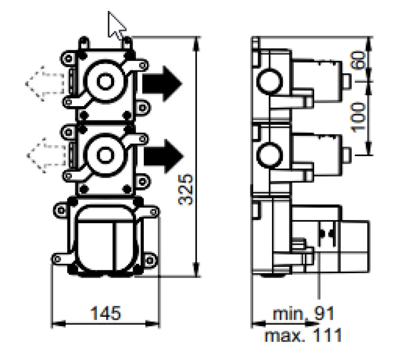 SB AESTHETICS Round Inbouw thermostaatkraan met 2 uitgangen / 2 x stopkraan chroom 1208954946