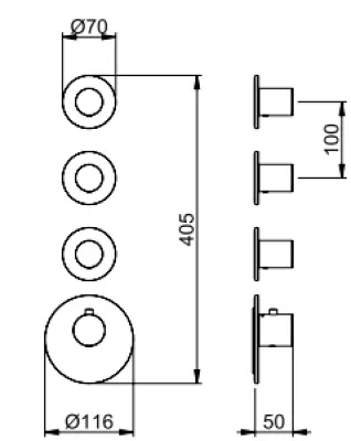 SB 316 AESTHETICS Round Inbouw thermostaatkraan met 3 uitgangen/ 3x stopkraan PVD gun metal geborsteld 1208954967