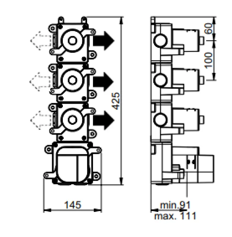 SB AESTHETICS Round Inbouw thermostaatkraan met 3 uitgangen/ 3x stopkraan chroom 1208954968