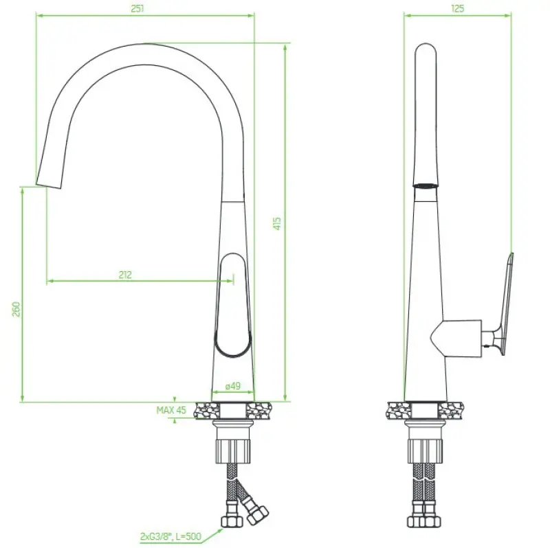 Aquadesign Industrial Ycon keukenmengkraan mat zwart
