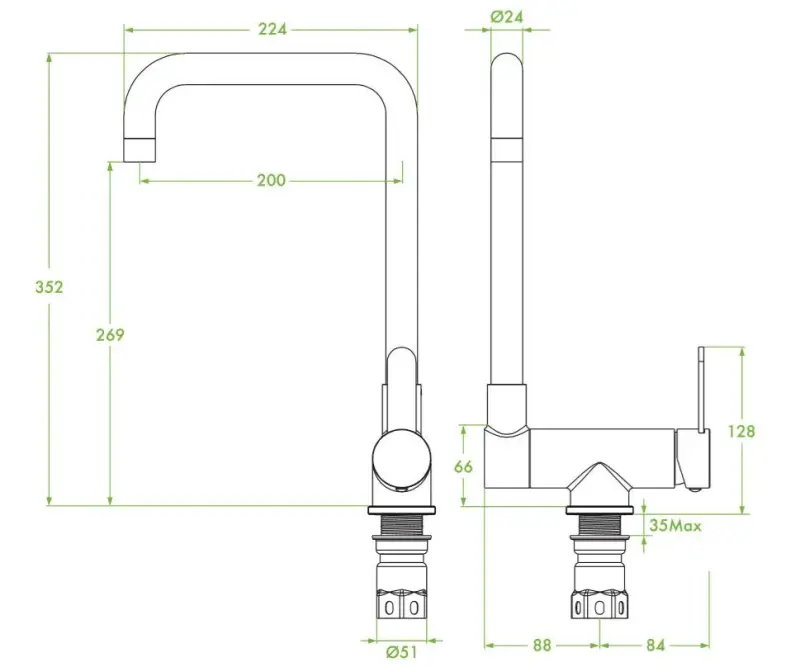 Aquadesign Caen keukenmengkraan RVS neerklapbaar