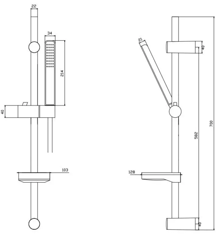 Aquadesign Tours glijstang set met staaf handdouche mat zwart