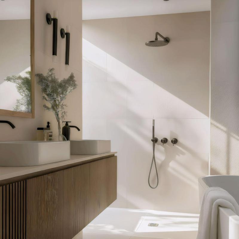 Waterevolution Flow inbouw doucheset met thermostaat regendouche en handdouche gun metal