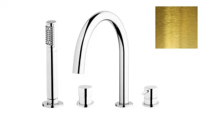 Waterevolution Flow 4-gats Badmengkraan voor Badrandmontage geborsteld messing natuur T138LE