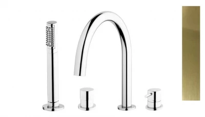Waterevolution Flow 4-gats Badkraan voor Badrandmontage volledig PVD light gold T138WGE