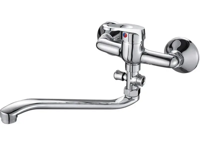 Aquadesign Dijon wandkraan met extra lange uitloop totaal 37cm en handdouche aansluiting chroom 1208955951