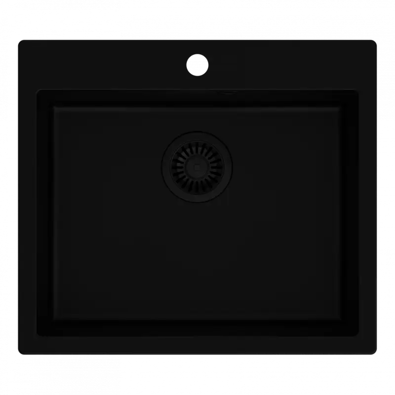 Quadri Sheffield zwarte granieten vlakinbouw spoelbak 57x50cm met kraangatbank en zwarte plug 1208956076