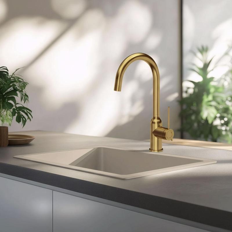 Quadri Stamford keukenmengkraan goud met draaibare ronde uitloop 1208956114