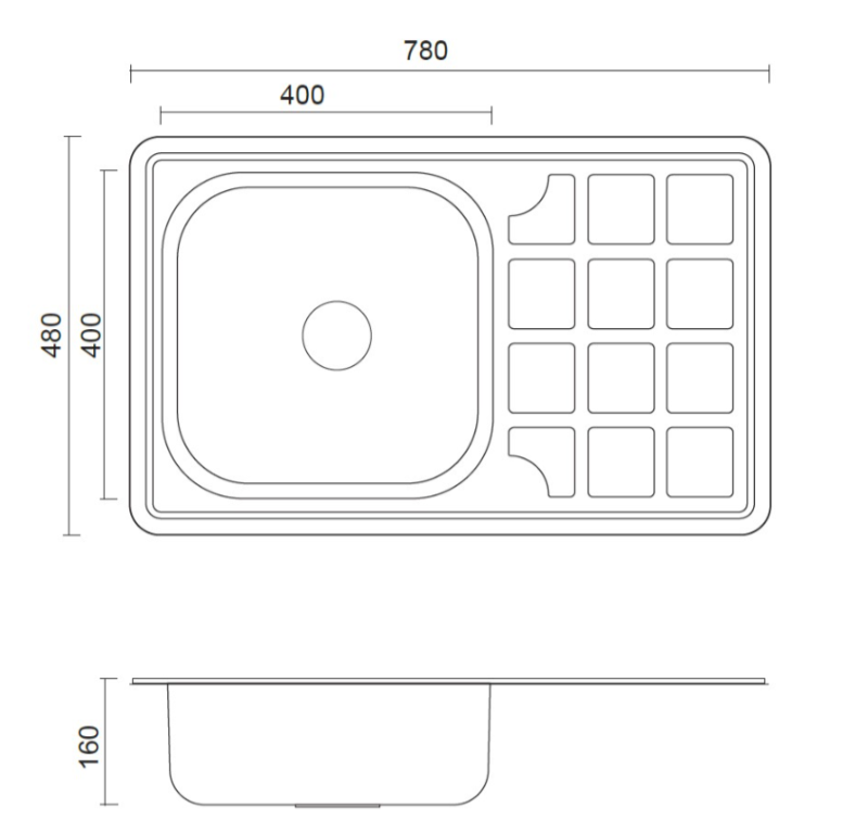 Aquadesign Basic RVS spoelbak met adruipgedeelte omkeerbaar 78x48cm opbouw 1208956286