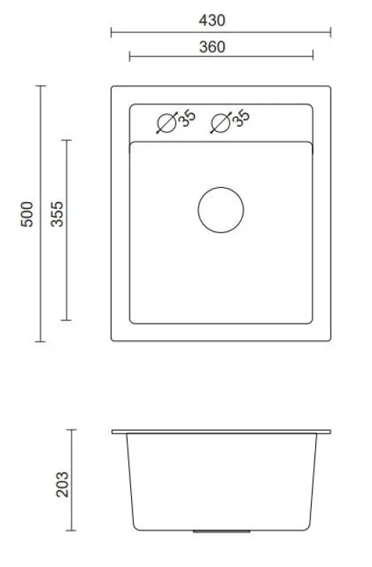 Quadri Londen graniet zand beige spoelbak 43x50 cm met kraangat 1208956319