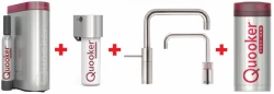 Quooker Nordic Square Twintaps RVS PRO3 & CUBE Warm, koud, kokend, gefilterd, koud, bruisend water 3NSRVSTT+CUBE