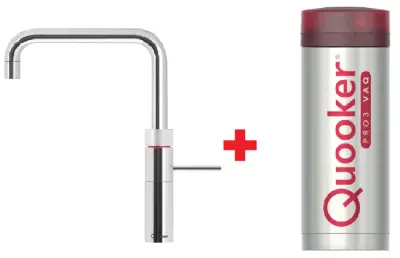 Quooker Fusion Square Chroom PRO3 & CUBE Warm, koud, kokend, gefilterd, koud, bruisend water 3FSCHR+CUBE