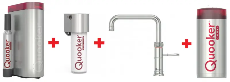 Quooker Classic Fusion Square RVS COMBI & CUBE Warm, koud, kokend, gefilterd, koud, bruisend water 22CFSRVS+CUBE