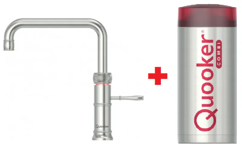 Quooker Classic Fusion Square RVS COMBI & CUBE Warm, koud, kokend, gefilterd, koud, bruisend water 22CFSRVS+CUBE