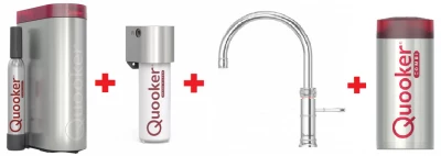 Quooker Classic Fusion Round Chroom COMBI & CUBE Warm, koud, kokend, gefilterd, koud, bruisend water 22CFRCHR+CUBE