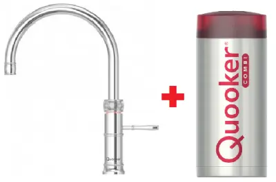 Quooker Classic Fusion Round Chroom COMBI & CUBE Warm, koud, kokend, gefilterd, koud, bruisend water 22CFRCHR+CUBE