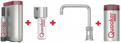 Quooker Classic Nordic Square RVS COMBI & CUBE Kokend, gefilterd, koud, bruisend water 22CNSRVS+CUBE