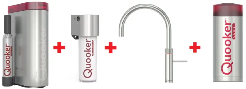 Quooker Fusion Round RVS COMBI & CUBE Warm, koud, kokend, gefilterd, koud, bruisend water 22FRRVS+CUBE