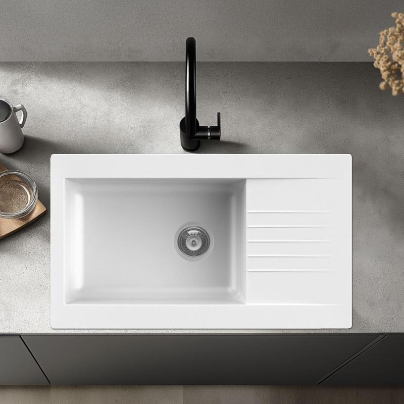 Ausmann Fibre grote witte kunststof spoelbak omkeerbaar met afdruip opbouw 86x50 cm 1208956782