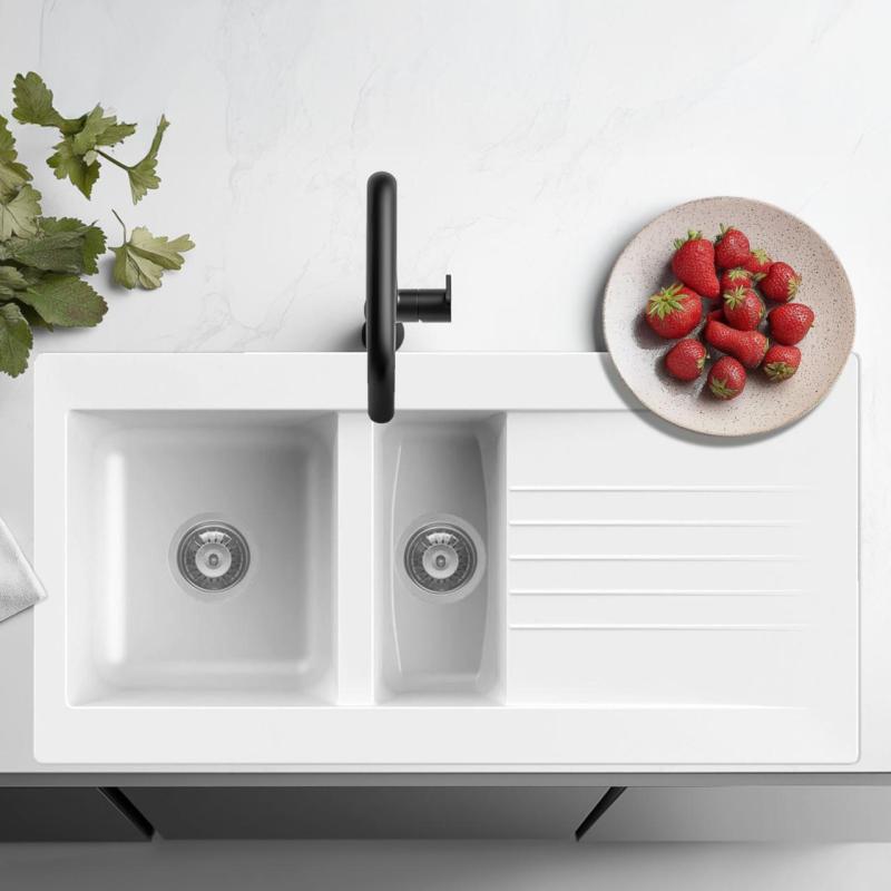 Ausmann Fibre 1,5 witte kunststof spoelbak omkeerbaar met afdruip opbouw 100x50 cm 1208956786