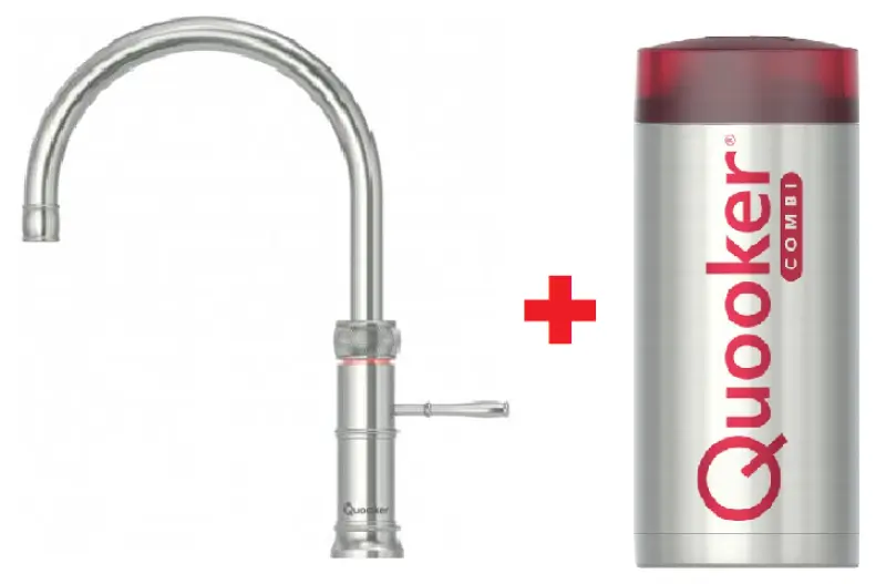 Quooker Classic Fusion Round RVS Combi+ & CUBE Warm, koud, kokend, gefilterd, koud, bruisend water 22+CFRRVS+CUBE