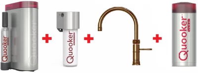 Quooker Classic Fusion Round Messing natuur Combi+ & CUBE Warm, koud, kokend, gefilterd, koud, bruisend water 22+CFRPTN+CUBE