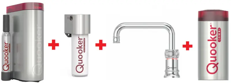 Quooker Classic Nordic Square Chroom Combi+ & CUBE Kokend, gefilterd, koud, bruisend water 22+CNSCHR+CUBE