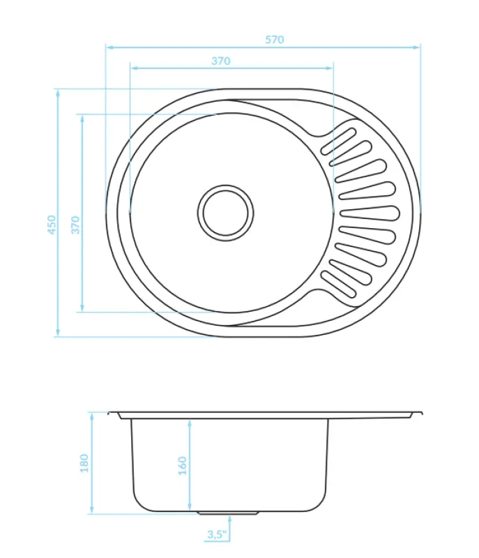 Ausmann Basic rvs opbouw spoelbak met afdruip omkeerbaar 57x45 cm inclusief sifon 1208956973