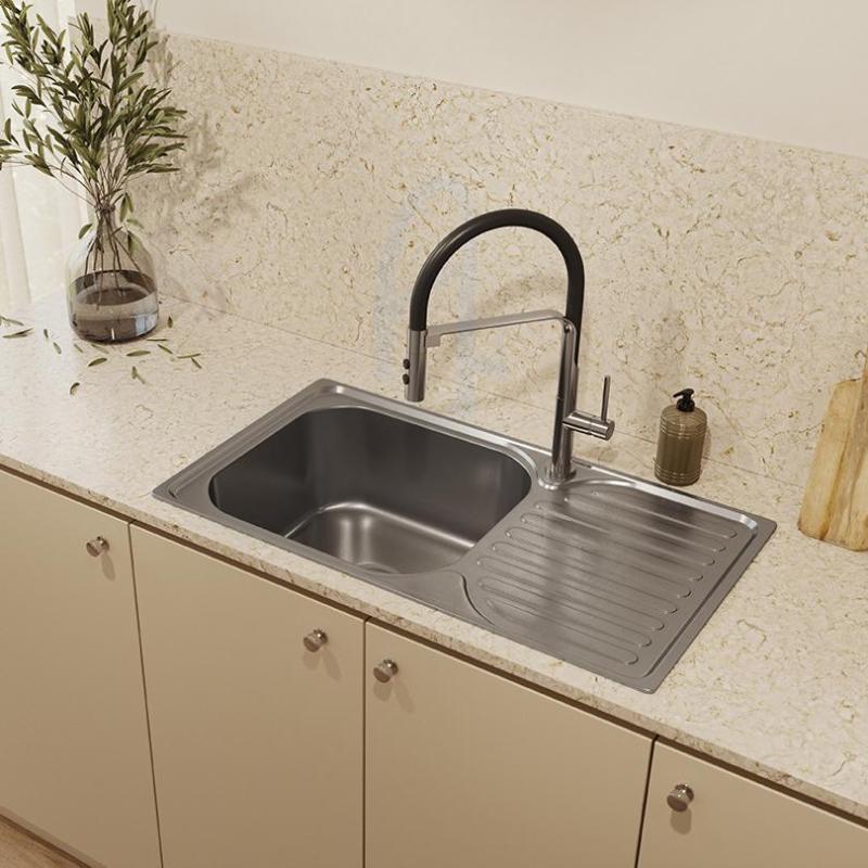 Ausmann Basic rvs opbouw spoelbak met afdruip omkeerbaar 76x42 cm inclusief sifon 1208956978