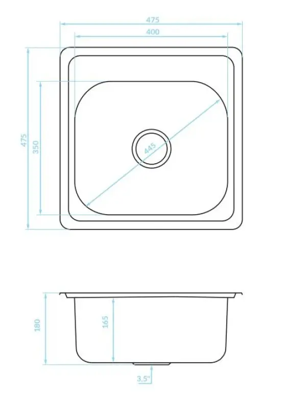 Ausmann Basic rvs opbouw spoelbak 48x48 cm met kraangatbank inclusief sifon 1208957000