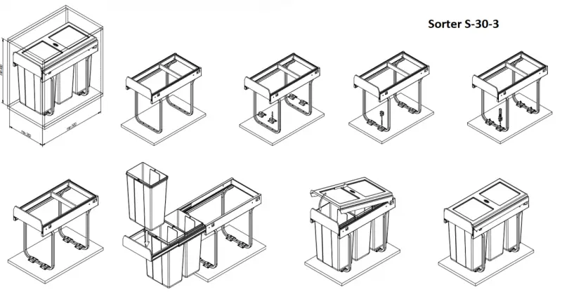 Garbi Sorter S-30-3 inbouw afvalsysteem met 3 afvalbakken 10 liter 1208957362