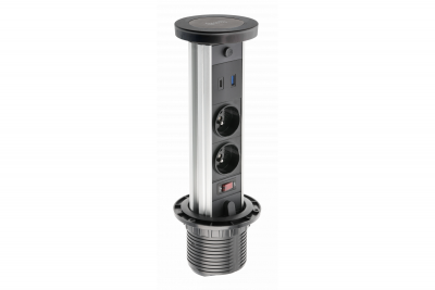 Indux Lift verzinkbare penaarde zwart keuken stopcontact in werkblad met verlichting, 2 x USB en draadloos opladen 1208957402