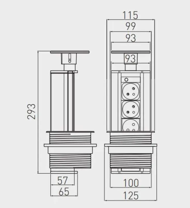 Indux Up & Down verzinkbare randaarde zwarte keuken stopcontact in werkblad met 3 stopcontacten 1208957403