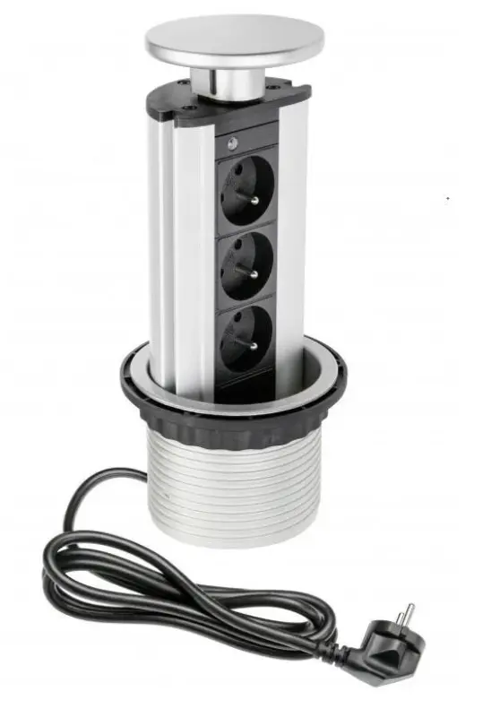 Indux Up & Down verzinkbare penaarde zilveren keuken stopcontact in werkblad met 3 stopcontacten 1208957410