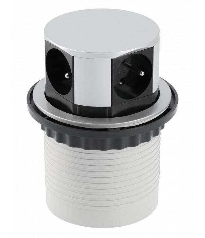 Indux Push verzinkbare penaarde zilveren keuken stopcontact in werkblad met 4 stopcontacten 1208957413