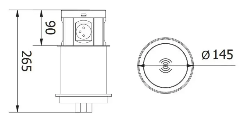 Indux Push verzinkbare penaarde keuken stopcontact zwart in werkblad met 4 stopcontacten, 2 x USB, 2 x RJ45 en draadloos opladen 1208957421